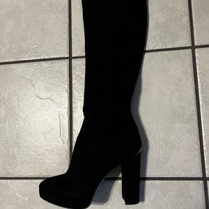 Black suede, Calvin Klein knee-high platform boots